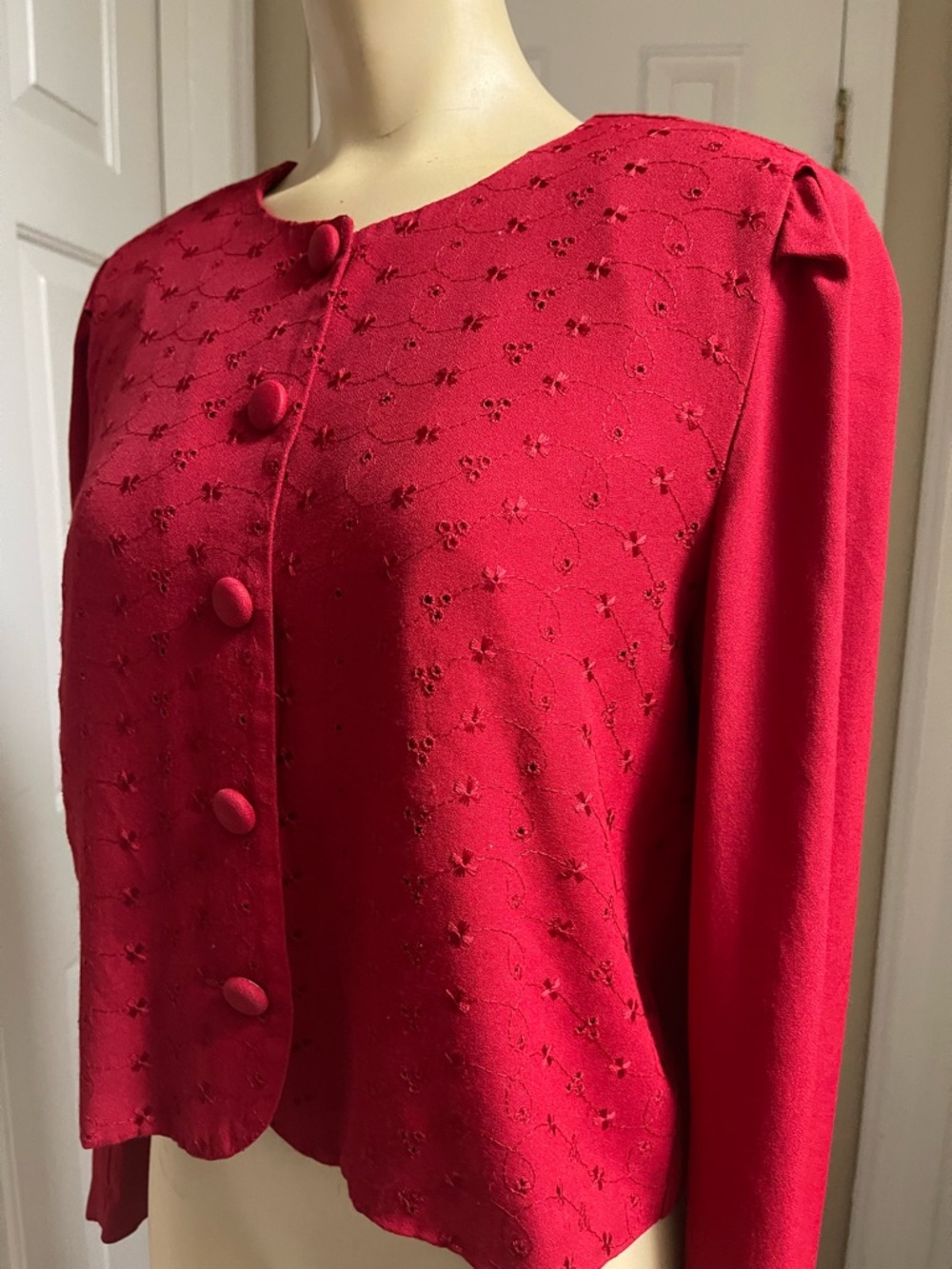 Red Embroidered Button-Front Blouse - Picture 2 of 8